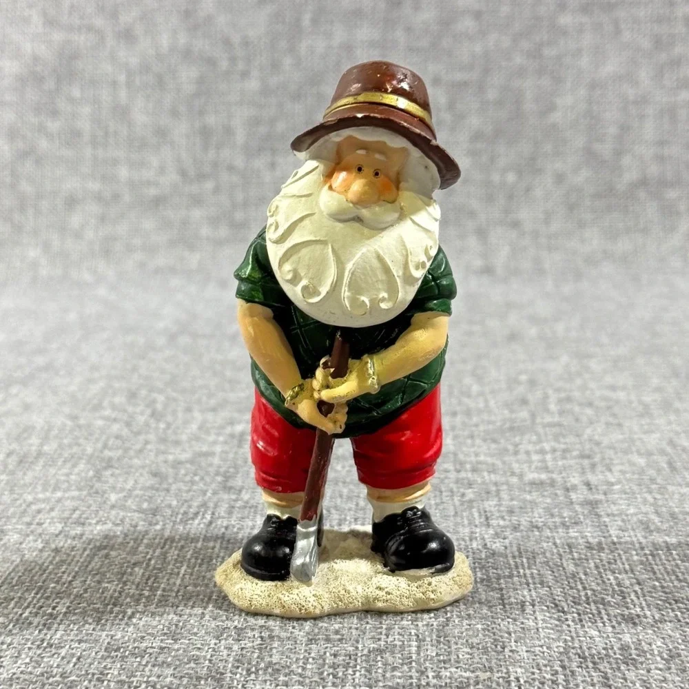 VTG Santa Claus Golfing Figurine Green Red Resin Sporty Holiday Gift Men Decor